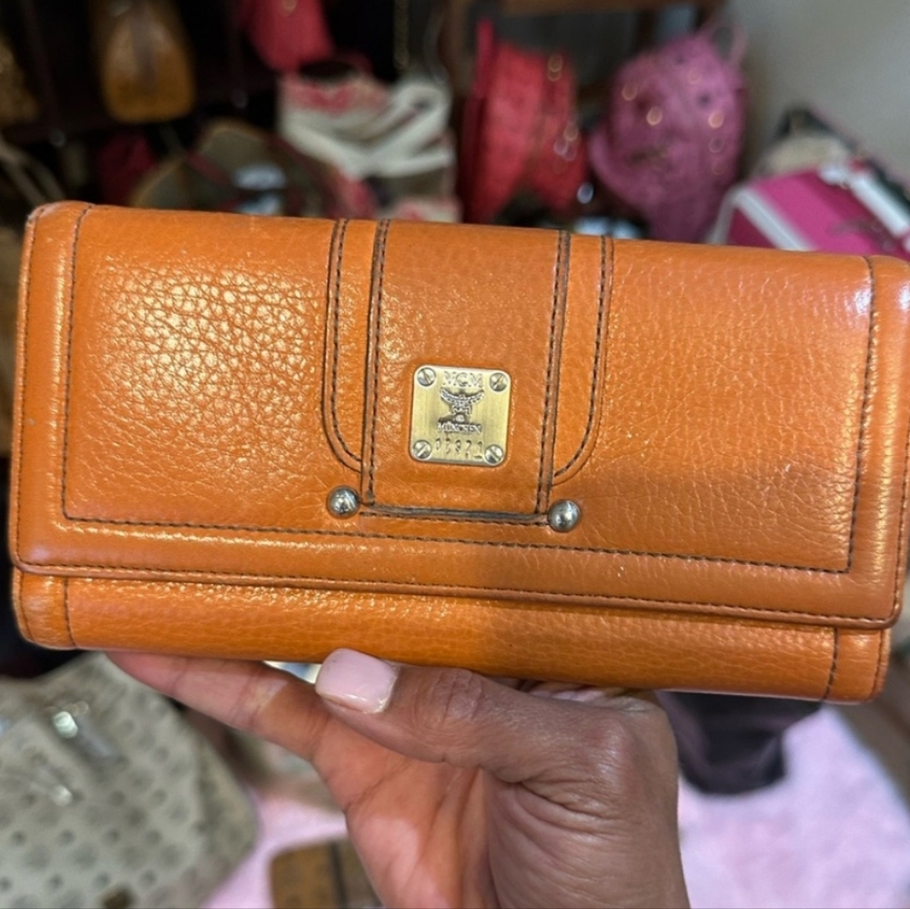 MCM Long Wallet w/MCM Charm & Tassel - Orange Leather